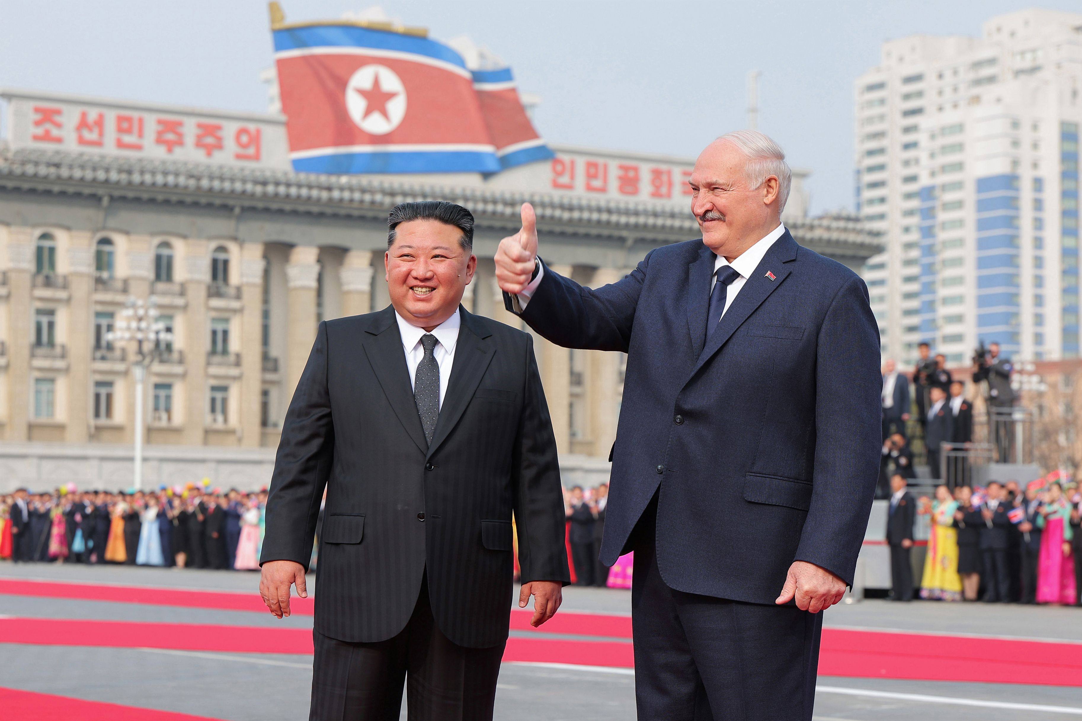 Lukashenko greeted by Kim Jong-un on Belarus leader’s first visit to North Korea